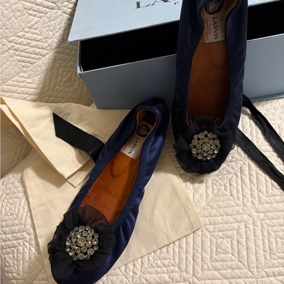LANVIN Élégant Satin Ballerine Slippers with Jeweled Silk Tulle ~ EU 38.5 US 7.5 - Picture 11 of 16
